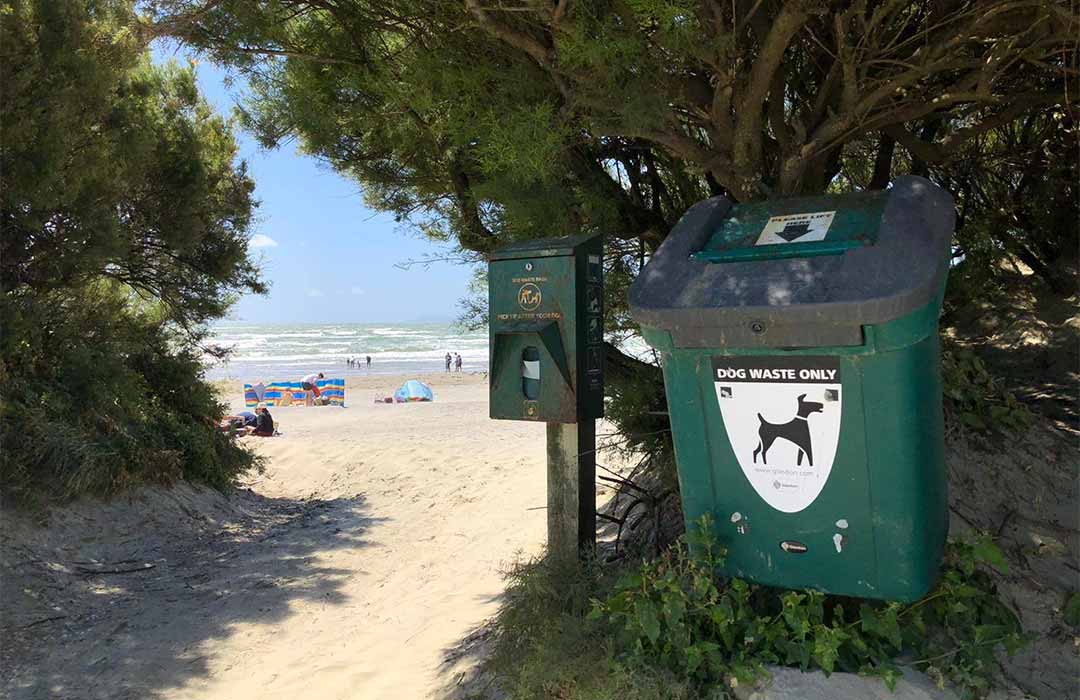 Dog waste bags and bins, West Wittering Beach, Chicester
