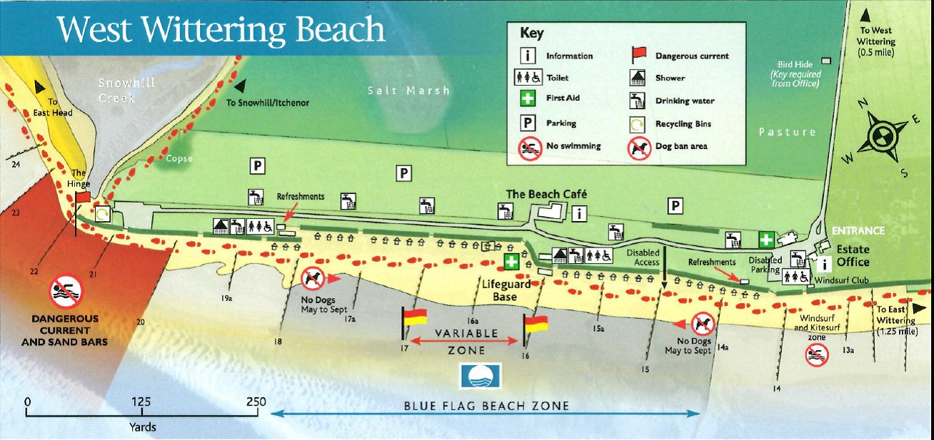 Map of West Wittering BEach showiung where dogs are allowed